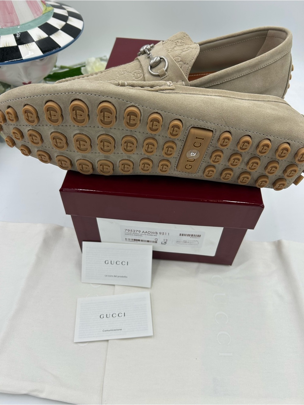 Men's Gucci GG embossed suede Driver loafers size 12 fits 13 US made in Italy - Picture 5 of 10